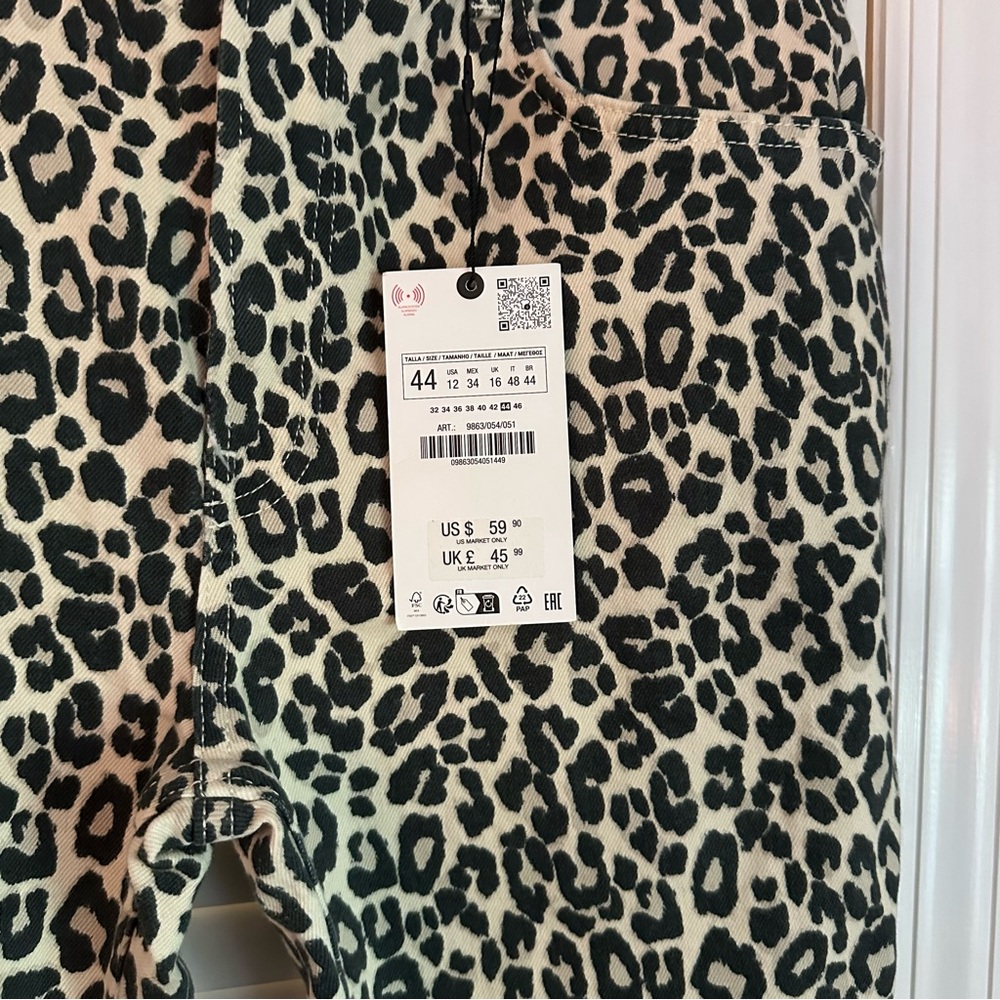 Zara Cropped Boot Leopard Print Pants Jeans 12 - Picture 3 of 5